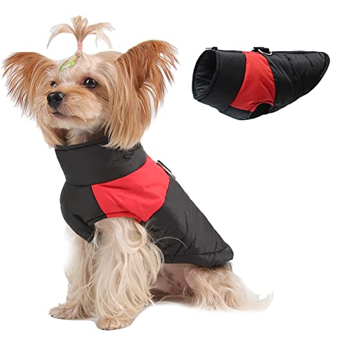 Novetec Warme Hundemantel Winter, Hundejacke Wasserdichte Hund Wintermantel für Kleine Mittel Große Hunde Katze Winterweste Winddichte Haustierkleidung mit Geschirrloch (M, Rot) von Novetec