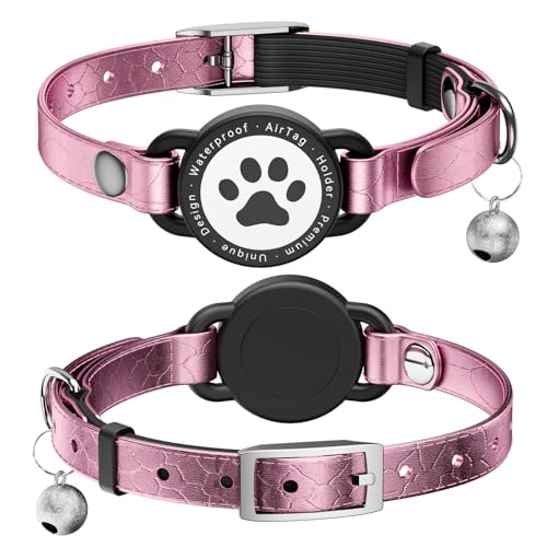 Airtag-Katzenhalsband aus Leder, wasserdicht, AirTag-Halter mit Metallschnalle, bequeme, glänzende Katzen-Tracker-Halsbänder mit Glocke für Mädchen, Jungen, Katzen, Kätzchen und Welpen Airtag-Katzenhalsband aus Leder, wasserdicht, AirTag-Halter mit Metallschnalle, bequeme, glänzende Katzen-Tracker-Halsbänder mit Glocke für Mädchen, Jungen, Katzen, Kätzchen und Welpen von NozlaID