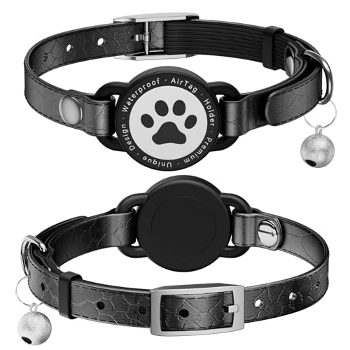 Leder AirTag Katzenhalsband, Wasserdichtes Katzenhalsband mit Apple Air Tag Halter, Metallschnalle Bequemes, Katzen Halsband mit Glocke für Mädchen, Jungen, Katzen Leder AirTag Katzenhalsband, Wasserdichtes Katzenhalsband mit Apple Air Tag Halter, Metallschnalle Bequemes, Katzen Halsband mit Glocke für Mädchen, Jungen, Katzen von NozlaID