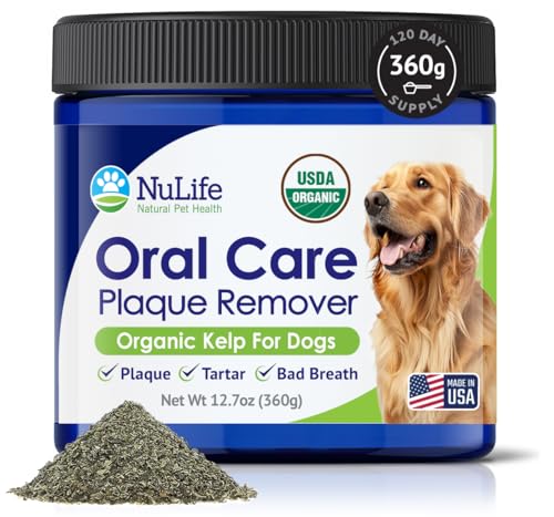 NuLife Natural Pet Health Hundezahnreinigungspulver, Hundeplaque und Zahnsteinentferner, Mundgeruch Behandlung für Hunde mit USDA Bio Seetangpulver, Hundezahnpflege leicht gemacht, für jedes Alter, von NuLife Natural Pet Health