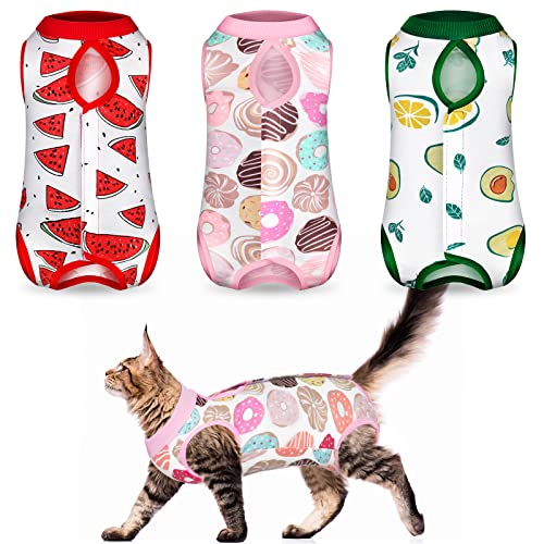 3-teiliger Katzen-Genesungsanzug, Kätzchen-Genesungsanzug, E-Halsband, Alternative für Katzen und Hunde, Bauchhaut, Anti-Leck-Pyjamaanzug (Wassermelonen-Muster, klein) von Nuanchu