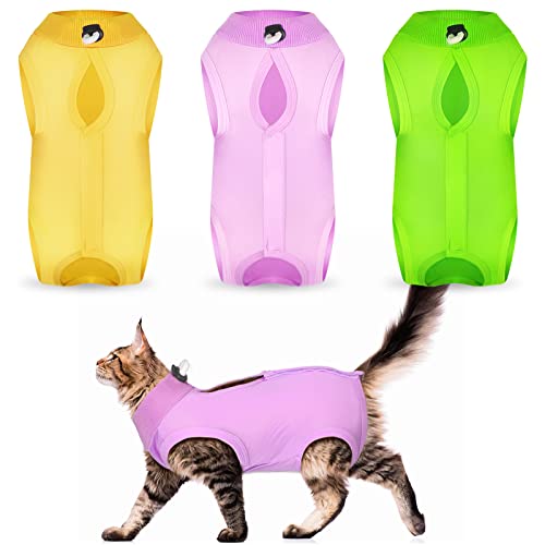 3 Stück Katzen-Genesungsanzug, Kätzchen, Genesungsanzug, E-Halsband, Alternative für Katzen und Hunde, Bauchhaut, Anti-Lecken Pyjamaanzug (Einfaches Muster, Large) von Nuanchu