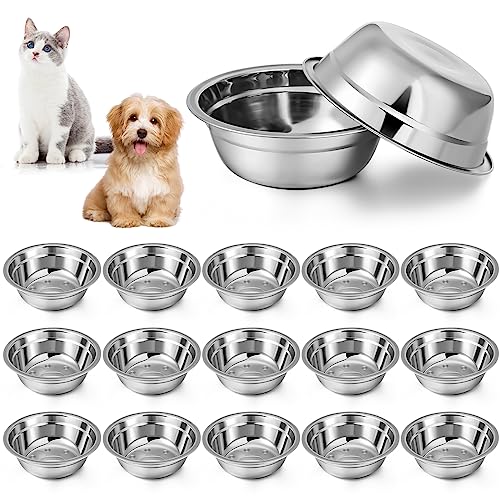 Nuanchu 15 Packungen Edelstahl Hunden- und Katzennäpfe Bulk, Haustiere Kleine Edelstahl Hundenapf Katzenfutternapf Metall Futter- und Wassernapf für Käfig Zwinger und Box (958 ml) von Nuanchu