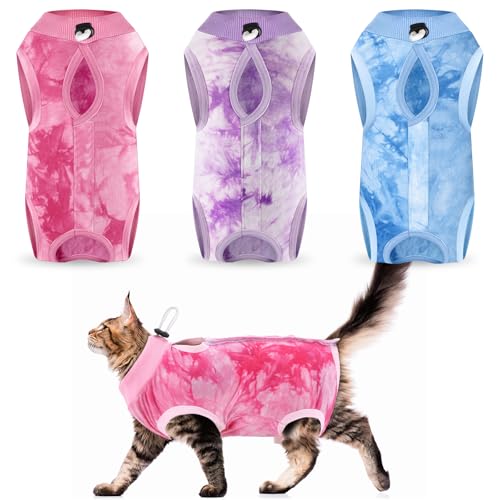 Nuanchu 3-teiliger Katzen-Genesungsanzug, Kätzchen-Genesungsanzug, E-Halsband, Alternative für Katzen und Hunde, Bauchhaut, Anti-Leck-Pyjama, Anzug (klein) von Nuanchu