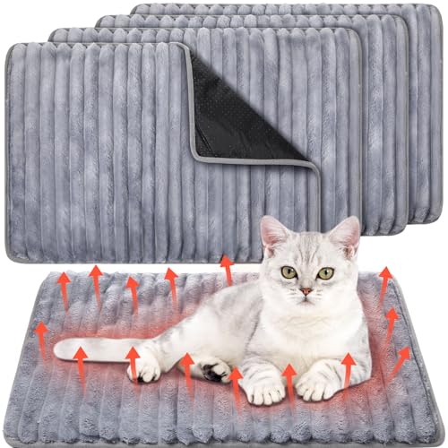 Nuanchu Selbstwärmendes Katzenbett, selbstheizend, 45,7 x 61 cm, selbstheizend, extra warm, thermische Haustierunterlage für drinnen und draußen, mit abnehmbarem Bezug, rutschfeste Unterseite, 4 Stück von Nuanchu