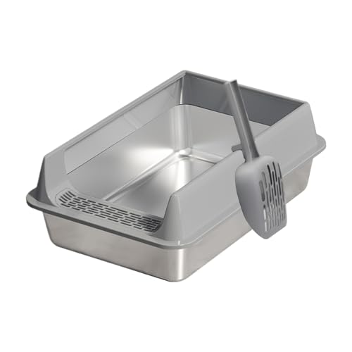 Edelstahl Katzenklo offen, 22L geruchsfreie Katzentoilette mit Metall Schaufel, leicht zu reinigen, Antihaft, große Kapazität für große Katzen, geeignet für Wohnzimmer, Schlafbereich, Zuhause, Auto Edelstahl Katzenklo offen, 22L geruchsfreie Katzentoilette mit Metall Schaufel, leicht zu reinigen, Antihaft, große Kapazität für große Katzen, geeignet für Wohnzimmer, Schlafbereich, Zuhause, Auto von Nudorpn