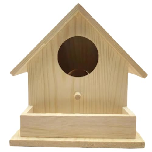 Holzvogelfutterkiste, Outdoor-Vogelnest, Gartenvogelhaus Mit Stangen, Robuste Holzkonstruktion Mit Stangen, Auffälliges Design, 17.5x18.2x17,2 cm Für Außenräume, Terrassen von Nuhjytgf