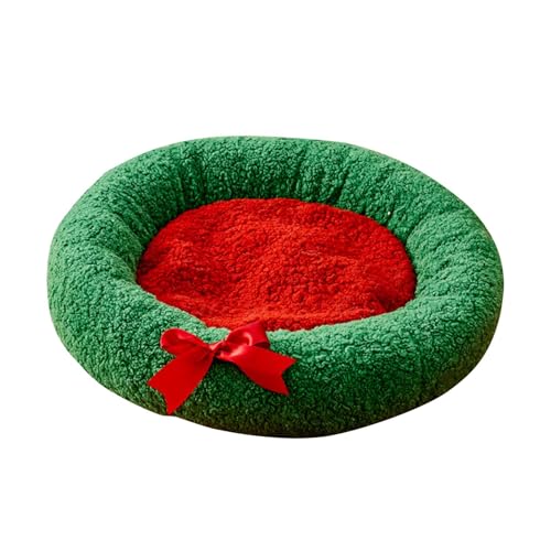 Nuhjytgf Weihnachts-Kätzchen-Welpenbett, Plüschkissen, beruhigendes Hundebett, waschbares Haustierbett, weiches, rundes Haustierkissen, bequemes Haustier-Plüschbett, tragbares Kätzchenbett für Katzen von Nuhjytgf