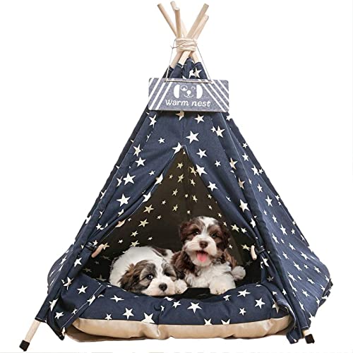 Tipi Zelt für Haustiere mit Kissen Abnehmbar und Waschbar Hundezelt Katzenzelt Haustierzelte Häuser Wegklappen Haustier Zelt Möbel 50x50x60cm von Nukdey