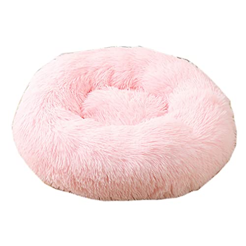 Nunubee Rundes Haustierbett aus Plüsch für Katzen oder Hunde Herbst Winter Schlafzimmer bequemer Zwinger abnehmbar und waschbar 100cm Hell-Pink von Nunubee