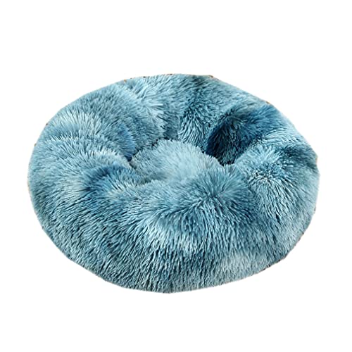 Nunubee Rundes Haustierbett aus Plüsch für Katzen oder Hunde Herbst Winter Schlafzimmer bequemer Zwinger abnehmbar und waschbar 100cm blau von Nunubee