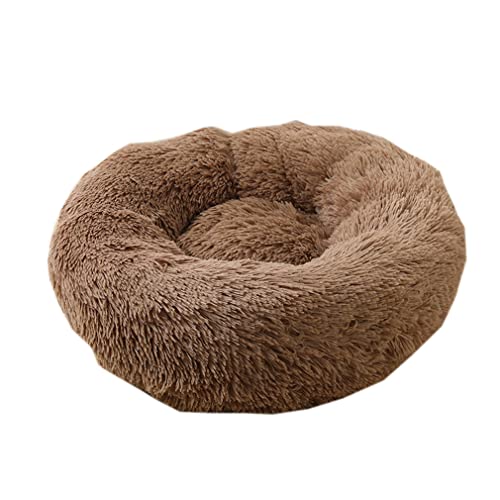 Nunubee Rundes Haustierbett aus Plüsch für Katzen oder Hunde Herbst Winter Schlafzimmer bequemer Zwinger abnehmbar und waschbar 110cm Hellbraun von Nunubee