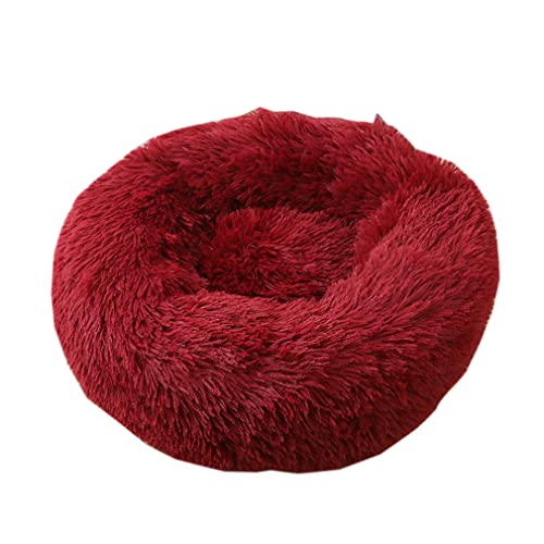 Nunubee Rundes Haustierbett aus Plüsch für Katzen oder Hunde Herbst Winter Schlafzimmer bequemer Zwinger abnehmbar und waschbar 110cm Rotwein von Nunubee