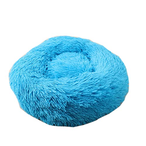 Nunubee Rundes Haustierbett aus Plüsch für Katzen oder Hunde Herbst Winter Schlafzimmer bequemer Zwinger abnehmbar und waschbar 110cm blau von Nunubee