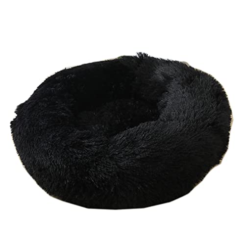 Nunubee Rundes Haustierbett aus Plüsch für Katzen oder Hunde Herbst Winter Schlafzimmer bequemer Zwinger abnehmbar und waschbar 40cm Schwarz von Nunubee