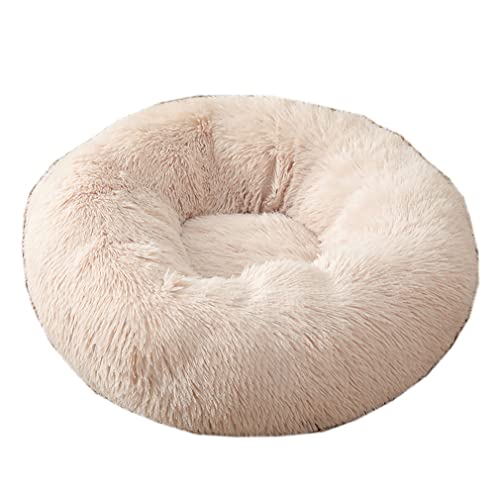 Nunubee Rundes Haustierbett aus Plüsch für Katzen oder Hunde Herbst Winter Schlafzimmer bequemer Zwinger abnehmbar und waschbar 60cm Aprikose von Nunubee