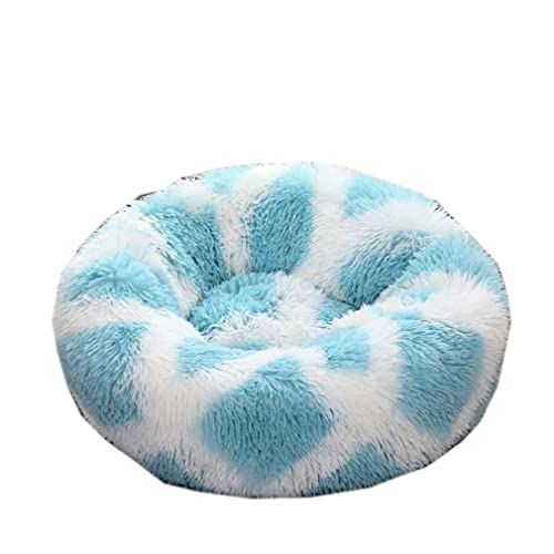 Nunubee Rundes Haustierbett aus Plüsch für Katzen oder Hunde Herbst Winter Schlafzimmer bequemer Zwinger abnehmbar und waschbar 70cm Blau und weiß von Nunubee