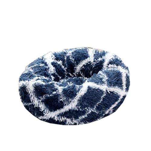 Nunubee Rundes Haustierbett aus Plüsch für Katzen oder Hunde Herbst Winter Schlafzimmer bequemer Zwinger abnehmbar und waschbar 70cm Navy blau von Nunubee