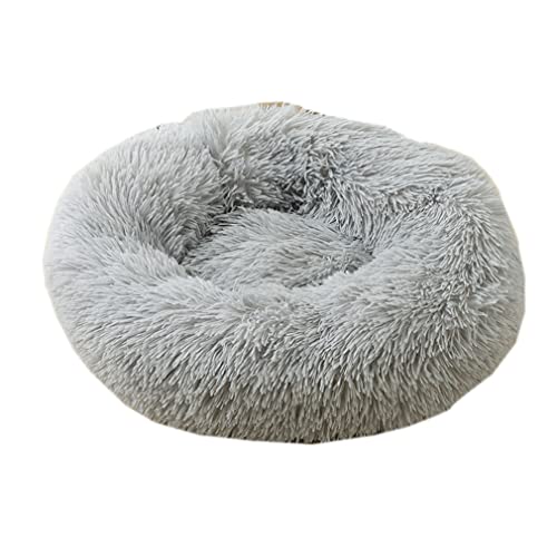 Nunubee Rundes Haustierbett aus Plüsch für Katzen oder Hunde Herbst Winter Schlafzimmer bequemer Zwinger abnehmbar und waschbar 70cm hellgrau von Nunubee