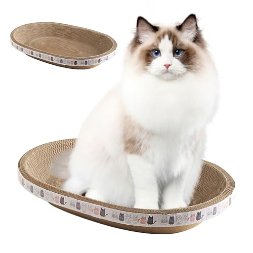 Katzenkratzbrett | Katzenkratzer | 2 in 1 Ovalförmiger Katzenkratzer Karton | Katzenmöbel Kratzpads für Indoor Katzen schlafende Katzenkratzbaum von Nupaque