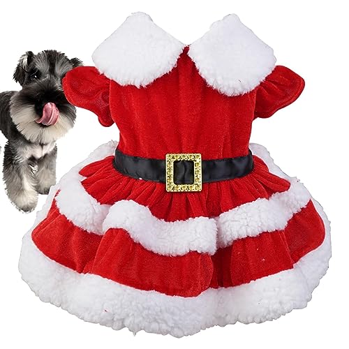 Nupaque Weihnachtsmann-Hundekostü,Weihnachtskostü für Hunde, Weihnachtsmann, Welpenkleid aus Baumwolle | Haustierkleidung, Samtrock, Neujahrskostüme für Hunde, süße Kleidung, rote Kleider für Hunde von Nupaque