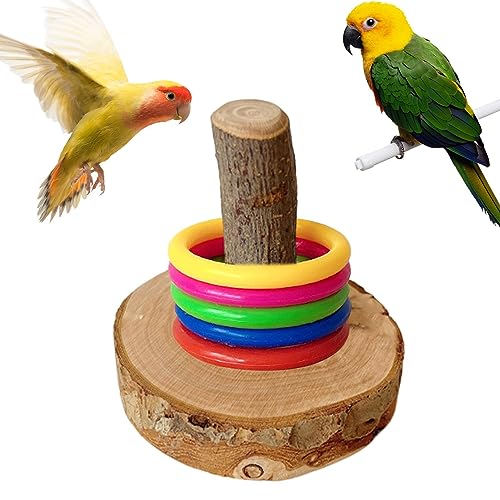 Nupaque Zerkleinerungsspielzeug für Vögel, Papageien-Kauspielzeug aus Holz mit Ringen, buntes Kleintier-Spielzeug zum Schärfen von Schnabeln, Zahnreinigung, Vogel-Trainingsspielzeug zum Entspannen und von Nupaque