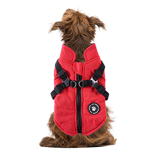 Warme Haustierjacke, gemütlich, wasserdicht, winddicht, wendbar, Winter-Hundejacke, Reißverschluss, Hundejacke, Welpenmantel, kleine Hundekleidung, Hundemantel mit Geschirr für kleine, mittelgroße und von Nupaque