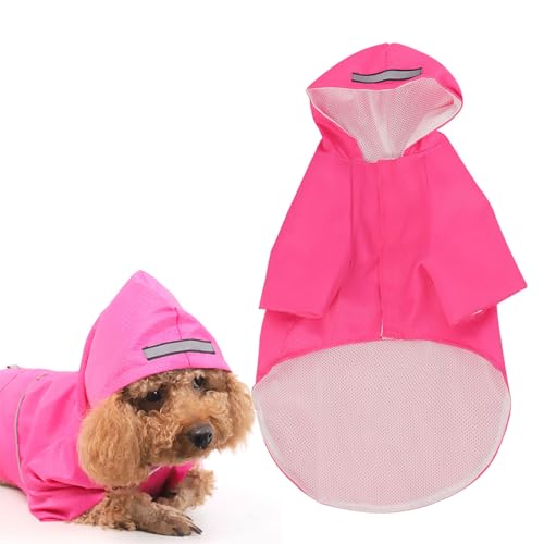 Nurnesy Reflektierende Waterp001 Hunde-Regenjacke mit Klettverschluss, Bequemer Welpen-Regenmantel für Haustiere, Hunde, Katzen, mit Reflektierenden Streifen, für Regnerisches Wetter (L) von Nurnesy