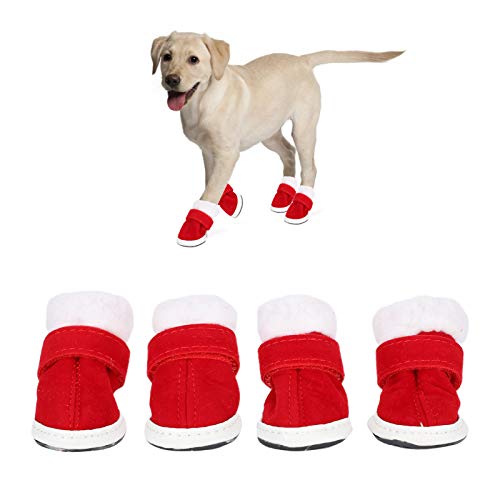 Nurnesy Warme Winter-Hundeschuhe, Weihnachtsstiefel, Rutschfester Fußschutz mit Klettverschluss, Halten die Pfoten Ihres Haustiers Sauber und Hygienisch, Rote (2) von Nurnesy