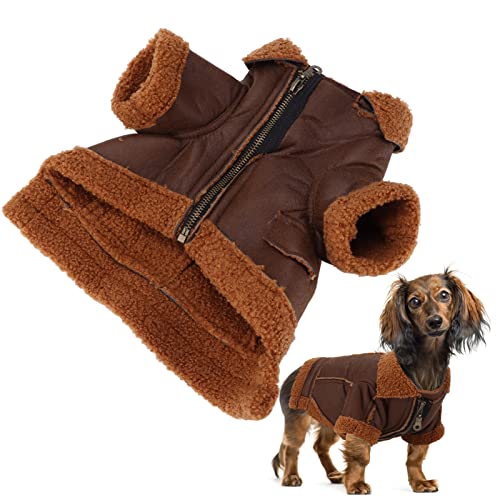 PU-Leder-Hundejacke, Warmer, Verdickter Plüsch, PU-Leder-Hundekleidung, Elastisches Rollkragen-Design, Geeignet für Halloween-Partys, mit Vier Fuß Winter-Reißverschlussjacke, für von Nurnesy