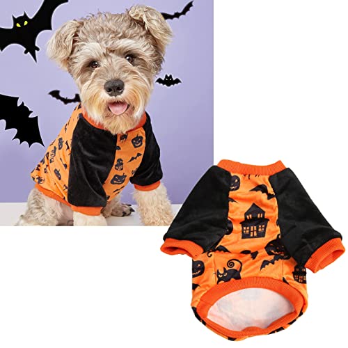 Weiches Plüsch-Halloween-Haustier-Shirt für Hunde und Katzen, Elastisches Haustierkostüm mit Kürbis-, Katzen-, Fledermaus- und Hausmuster, Vielseitiges T-Shirt für (L) von Nurnesy