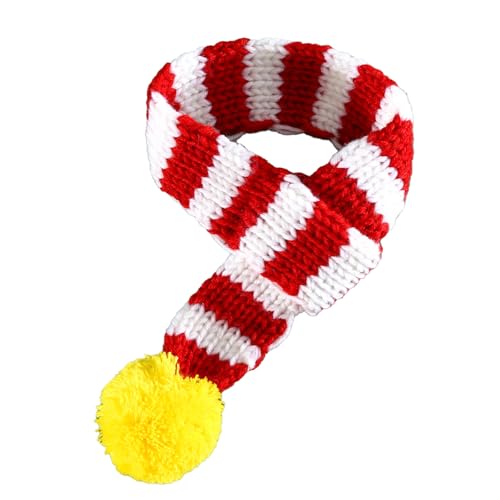 Weihnachtsschal für Katzen und Hunde, 19,8–39,9 cm, Winter-Welpenhalsband, Strickende Haustiermütze, Hunde- und Katzenkostüm, Kostüm, Roter Schal mit Weiß/gelbem Bommelball, (Rot von Nurnesy