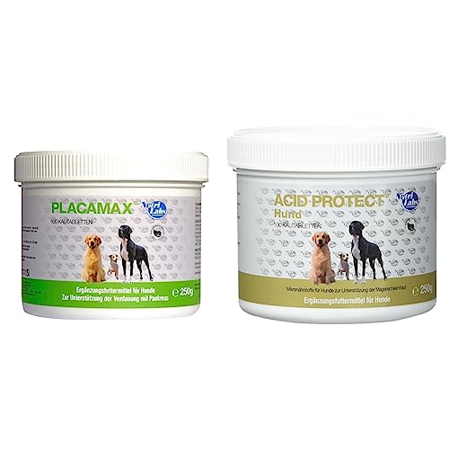 NutriLabs Placamax Hund Kautabletten zur Unterstützung der Verdauung von Hunden mit Pankreasenzymen und Ananaspulver & Acid Protect Hund Magenkräuter Kautabletten zur Unterstützung von NutriLabs