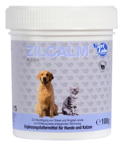 NutriLabs Zilcalm Beruhigungsmittel für Katzen und Hunde – 100g - mit Milchprotein, Ashwagandha, Probiotika, L-Tryptophan UVM. - Beruhigungsprodukte für Katzen - Nahrungsergänzungsmittel Katzen von NutriLabs