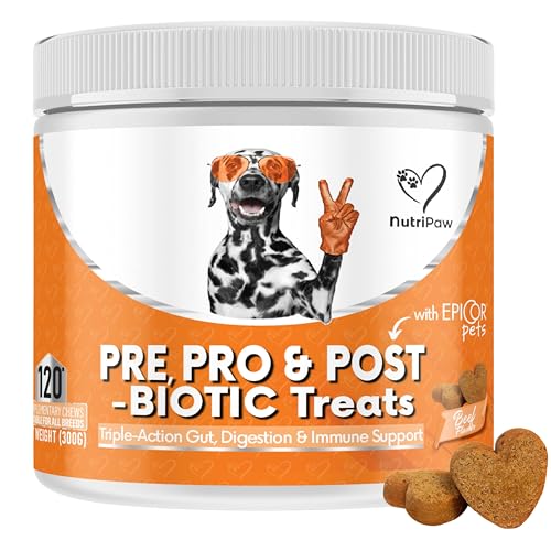 NutriPaw Prä,Post & Probiotische Leckerlis für Hunde - Darm- & Verdauungsgesundheit,Analdrüsen & Po-Rutschen,lockerer Stuhl, geruchsvolle & juckende Ohren, Verdauungsenzyme - Ideal für alle Hunde,300g von NutriPaw