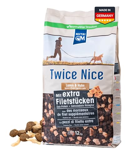 NutriQM Twice Nice Adult Lamm & Huhn – Getreidefreies Trockenfutter für ausgewachsene Hunde – Mit Filetstücken & Kolostrum – Duo-Protein, leicht verdaulich – Made in Germany – 12 kg von NutriQM