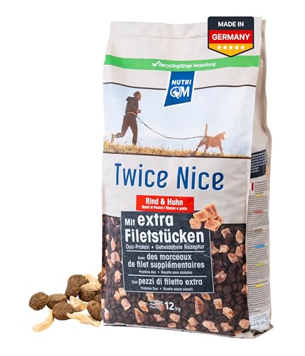 NutriQM Twice Nice Adult Rind & Huhn – Getreidefreies Trockenfutter für ausgewachsene Hunde – Mit Filetstücken & Kolostrum – Duo-Protein, leicht verdaulich – Made in Germany – 12 kg von NutriQM