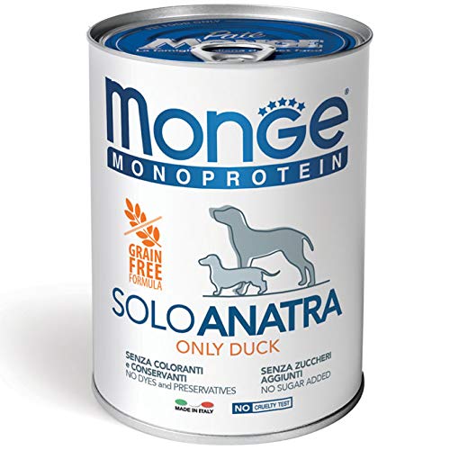 Monge Monoprotein Solo Ente Nassfutter für Hunde, 12 x 400 g, 4,7 von 5 Sternen von Nutripet