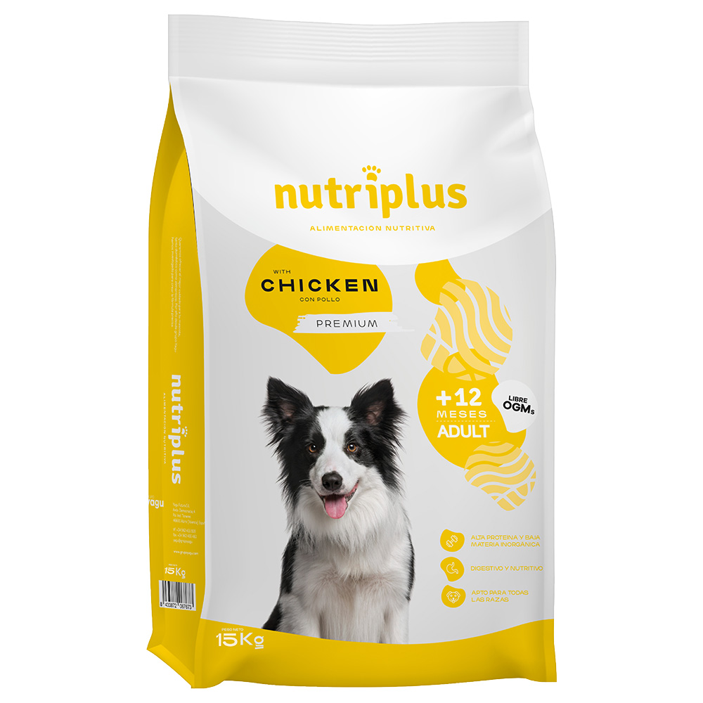 3 kg / 15 kg Nutriplus zum Sonderpreis! - Adult mit Huhn 15 kg von Nutriplus