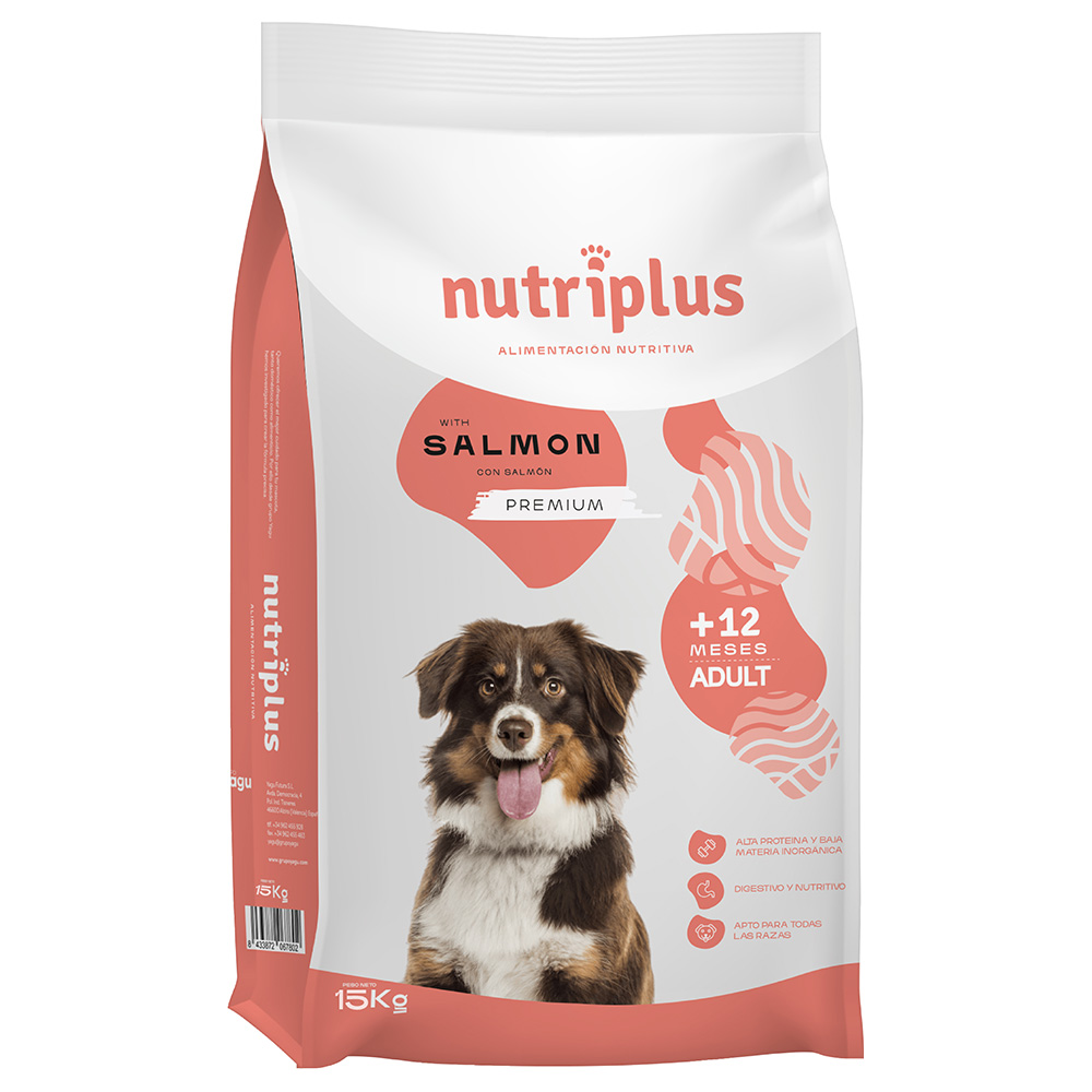 3 kg / 15 kg Nutriplus zum Sonderpreis! - Adult mit Lachs 15 kg von Nutriplus