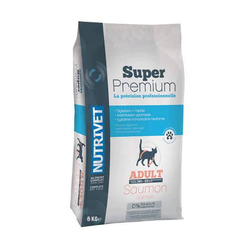 NUTRIVET - Super Premium - Katze erwaschene - lachs - Weizenfreie Kroketten - Katze - Reich an tierischem Eiweiß - 8 kg von Nutrivet