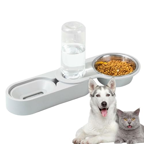 Automatic Pet Feeder, Stainless Steel Pet Bowl, Non-Slip Cat Feeder, 25x13.5x20 cm, Rotatable 2 in 1 Pet Feeder and Water Dispenser for Cats, Dogs, and Bunnies with Non-Slip Base von Nuyhgtr