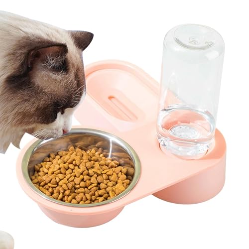 Automatic Pet Feeder, Stainless Steel Pet Bowl, Non-Slip Cat Feeder, 25x13.5x20 cm, Rotatable 2 in 1 Pet Feeder and Water Dispenser for Cats, Dogs, and Bunnies with Non-Slip Base von Nuyhgtr