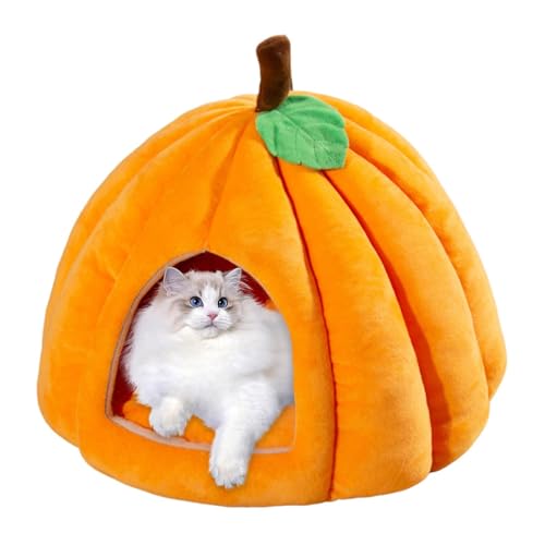 Nuyhgtr Halloween-Katzenbett, -Haustierhöhle, Kätzchen-Höhle, Haustier-Halloween-Bett, bequemes Haustierbett, Halloween-Haustierbedarf, gemütliches Katzenbett, Kürbisförmiges Katzenbett von Nuyhgtr