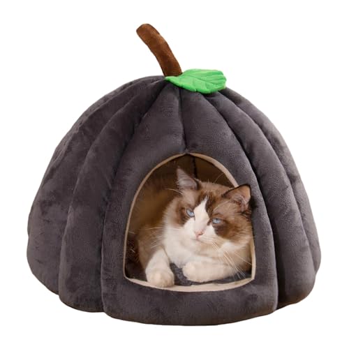 Nuyhgtr Halloween-Katzenbett, -Haustierhöhle, Kätzchen-Höhle, Haustier-Halloween-Bett, bequemes Haustierbett, Halloween-Haustierbedarf, gemütliches Katzenbett, Kürbisförmiges Katzenbett von Nuyhgtr