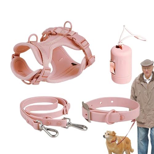 Hundegeschirr-Set, mittelgroße Hunde, Haustiergeschirr, Halsband und Leine, Hundegeschirr, kein Ziehen mit verstellbaren Schnallen für Welpen, mit Kotbeutelhalter von Nuyhgtr