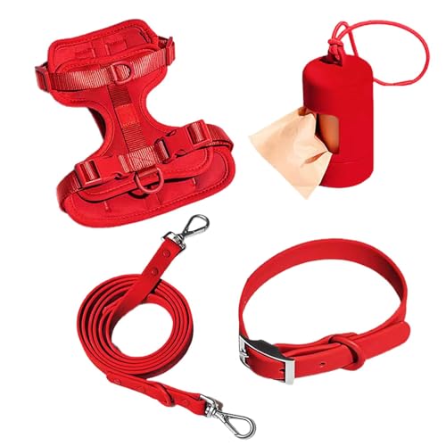 Hundeleinen Set, Hundehalsband Geschirr Leine Set, Hundegeschirr No Pull mit verstellbaren Schnallen für Welpen mit Kotbeutelhalter von Nuyhgtr