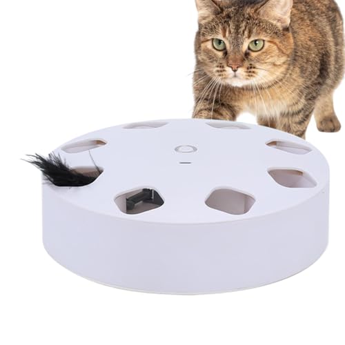 Nuyhgtr Interactive Cat Games, Kitten Exercise Toy, Cat Feather Toy, Indoor Cat Games, 20x20x7 cm, Rechargeable Interactive Cat Toy with Feather and 7 Holes for Bored Indoor Cats von Nuyhgtr