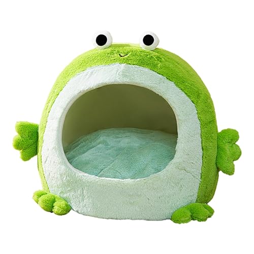 Nuyhgtr Katzenbett Höhle Froschform Bett Indoor Katzenbett Weiches Plüschkissen Cartoon Haustierhöhle Faltbare Hundehütte Entzückende Frosch Design Cartoon Katzenbett für Kleine Hunde Kätzchen Katzen von Nuyhgtr