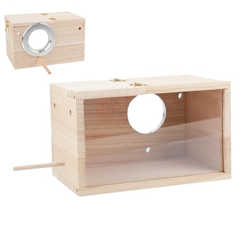 Papagei Nistkasten, Sittich Nistkasten, Haustier Holz Sittich Nistkasten, Natur Holz Brutkasten, Sichtbares Design Nymphensittich Nest Haus für Käfig Transparent Vogelhaus Sittich Nest Box von Nuyhgtr